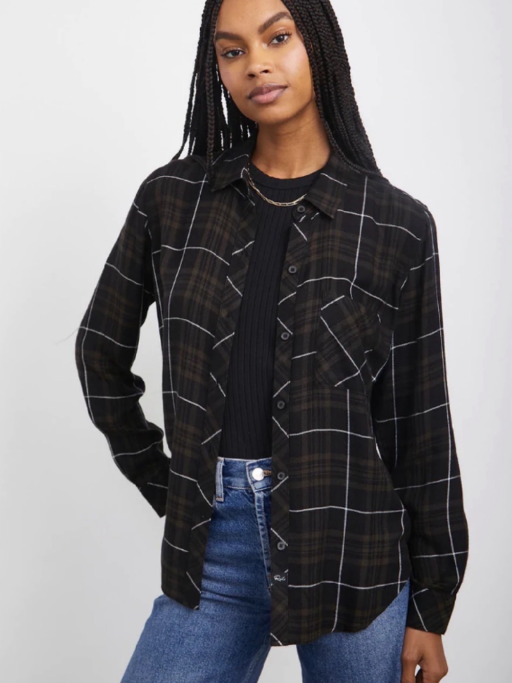 Rails Hunter Plaid Button Down Shirt Olive Carbon White Medium